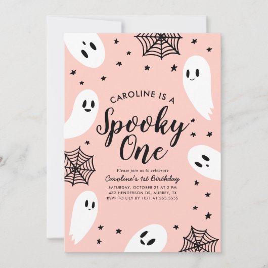 Spooky One Pink Ghost Halloween 1e verjaardag Kaart (Voorkant)