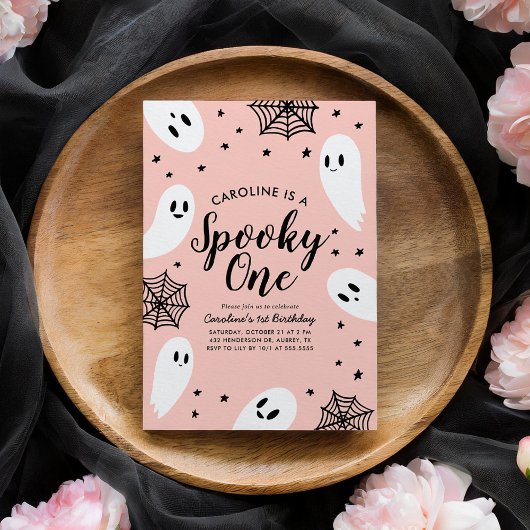 Spooky One Pink Ghost Halloween 1e verjaardag Kaart
