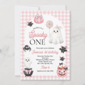 Spooky One Pink Ghost Halloween 1st Birthday Party Kaart (Voorkant)