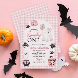 Spooky One Pink Ghost Halloween 1st Birthday Party Kaart