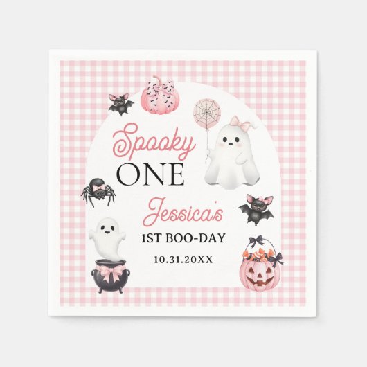 Spooky One Pink Ghost Halloween 1st Birthday Party Servet (Voorkant)
