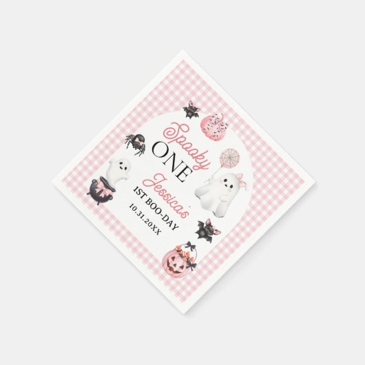 Spooky One Pink Ghost Halloween 1st Birthday Party Servet (Hoek)