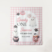 Spooky One Pink Ghost Halloween 1st Birthday Party Wandkleed (Voorkant)