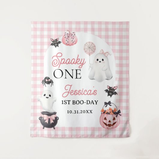 Spooky One Pink Ghost Halloween 1st Birthday Party Wandkleed (Voorkant)