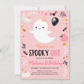 Spooky ONE Pink Ghost Halloween Birthday Kaart (Voorkant)
