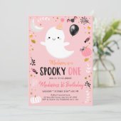 Spooky ONE Pink Ghost Halloween Birthday Kaart (Staand voorkant)