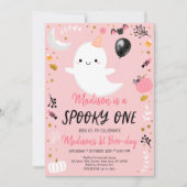 Spooky ONE Pink Ghost Halloween Birthday Kaart (Voorkant)