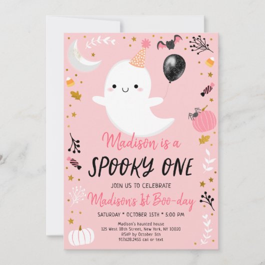 Spooky ONE Pink Ghost Halloween Birthday Kaart (Voorkant)