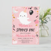 Spooky ONE Pink Ghost Halloween Birthday Kaart (Staand voorkant)