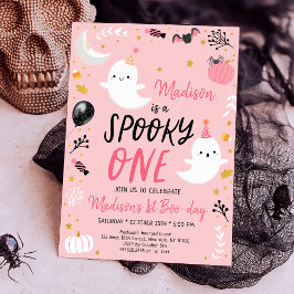 Spooky ONE Pink Ghost Halloween Birthday Kaart