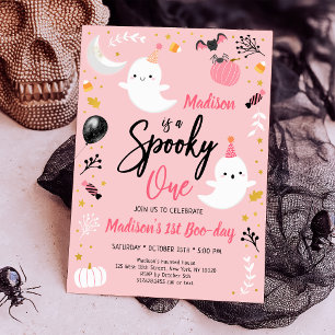 Spooky ONE Pink Ghost Halloween Birthday Kaart