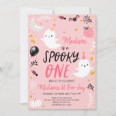 Spooky ONE Pink Ghost Halloween Birthday Kaart (Voorkant)