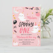 Spooky ONE Pink Ghost Halloween Birthday Kaart (Staand voorkant)
