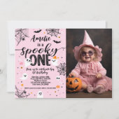 Spooky One Pink Ghost Halloween Invite with Photo Kaart (Voorkant)