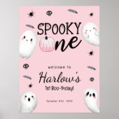 Spooky One Pink Ghost Halloween Verjaardag Welkom Poster (Voorkant)