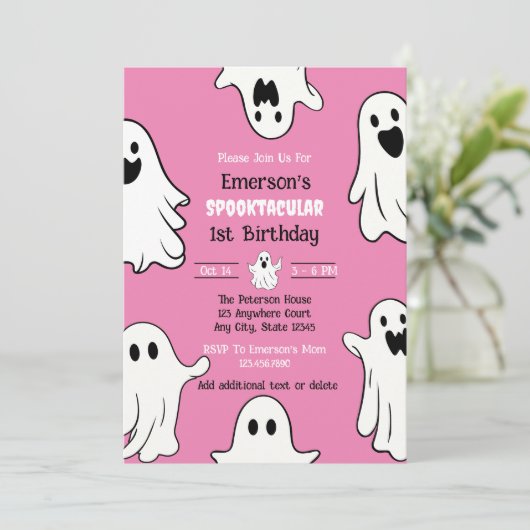 Spooky One Pink Ghost Verjaardag Kaart (Staand voorkant)