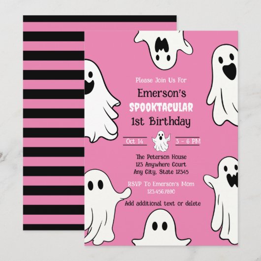 Spooky One Pink Ghost Verjaardag Kaart (Voorkant / Achterkant)