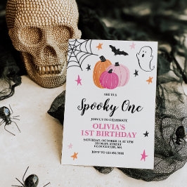 Spooky One Pink Halloween 1e Birthday Uitnodiging
