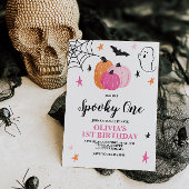 Spooky One Pink Halloween 1e Birthday Uitnodiging