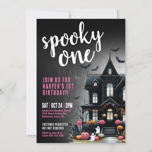 Spooky One Pink Halloween 1e verjaardag Kaart (Voorkant)
