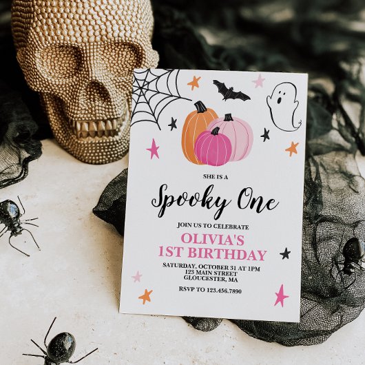 Spooky One Pink Halloween 1e verjaardag Kaart