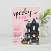 Spooky One Pink Halloween 1e verjaardag Kaart (Staand voorkant)