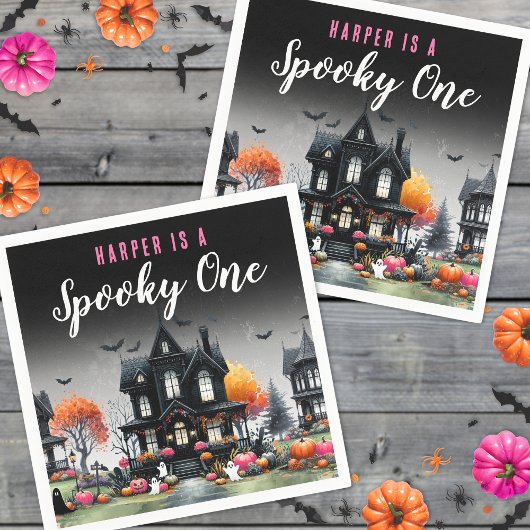 Spooky One Pink Halloween 1e verjaardag Servet