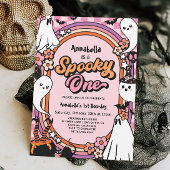 Spooky One Pink Halloween 1st Birthday Party Kaart