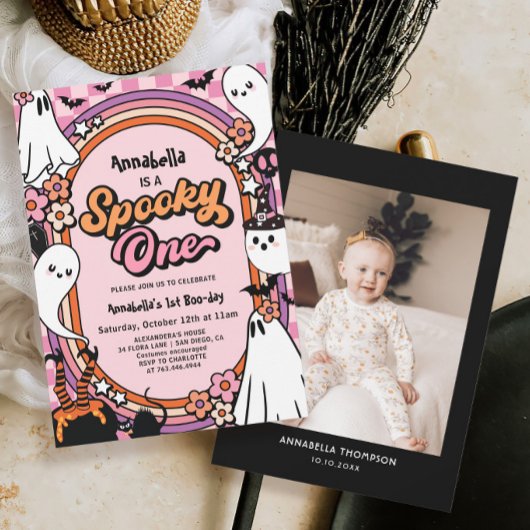 Spooky One Pink Halloween 1st Birthday Party Kaart