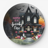 Spooky One Pink Halloween 1st Birthday Party Papieren Bordje (Voorkant)