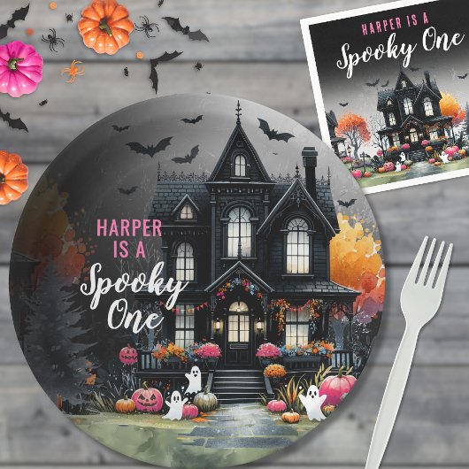 Spooky One Pink Halloween 1st Birthday Party Papieren Bordje