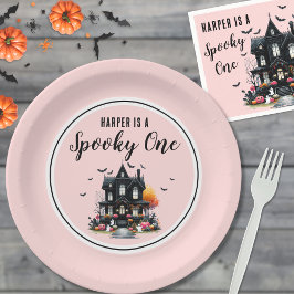 Spooky One Pink Halloween 1st Birthday Party Papieren Bordje