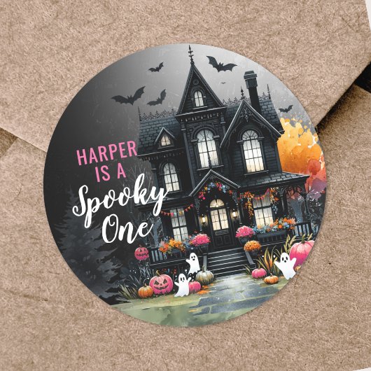 Spooky One Pink Halloween 1st Birthday Party Ronde Sticker