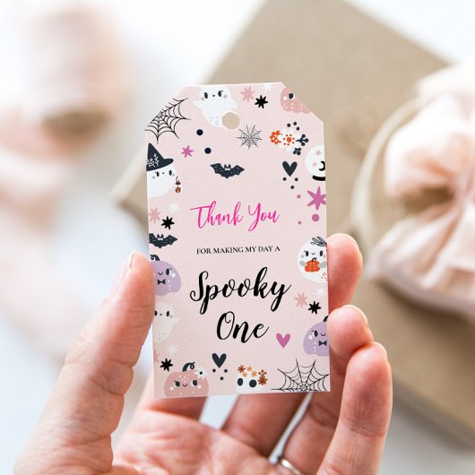 Spooky One Pink Halloween Cadeaulabel