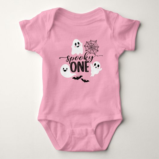 Spooky One Pink Halloween Ghost Romper (Voorkant)