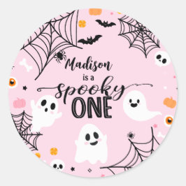 Spooky One Pink Halloween Ghost Ronde Sticker
