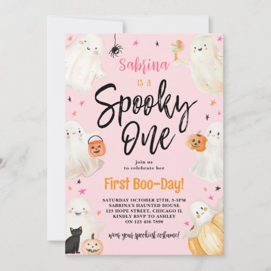 Spooky One Pink Halloween Girl 1e verjaardagsfeest Kaart (Voorkant)