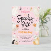 Spooky One Pink Halloween Girl 1e verjaardagsfeest Kaart (Staand voorkant)