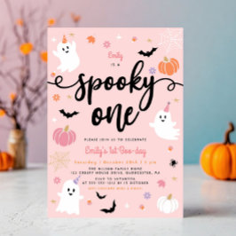 Spooky One Pink Halloween Schattige Ghost 1st Birt Kaart