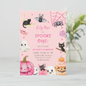 Spooky One Pink Halloween Schattige Ghost 1st Birt Kaart (Staand voorkant)