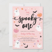 Spooky One Pink Halloween Schattige Ghost 1st Birt Kaart (Voorkant)