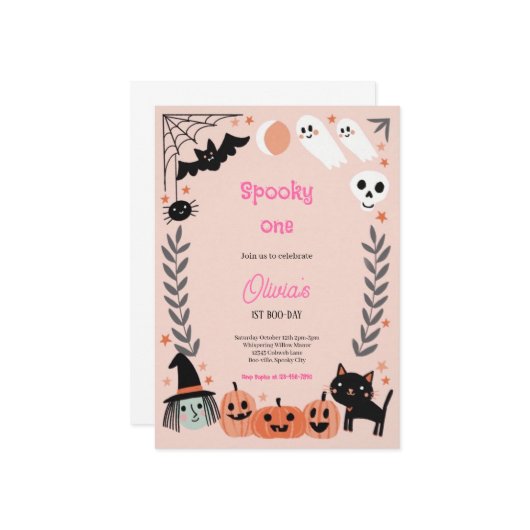 SPOOKY ONE PINK HALLOWEEN UITNODIGING (Voorkant / Achterkant in situ)