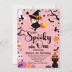 Spooky One Pink Witchy Halloween Verjaardagsfeestj Kaart