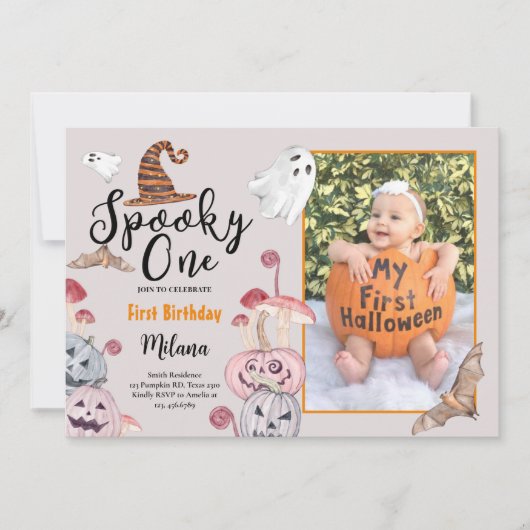 Spooky One Pumpkin Halloween Birthday met foto Kaart (Voorkant)