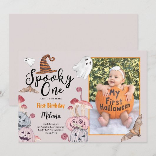 Spooky One Pumpkin Halloween Birthday met foto Kaart (Voorkant / Achterkant)