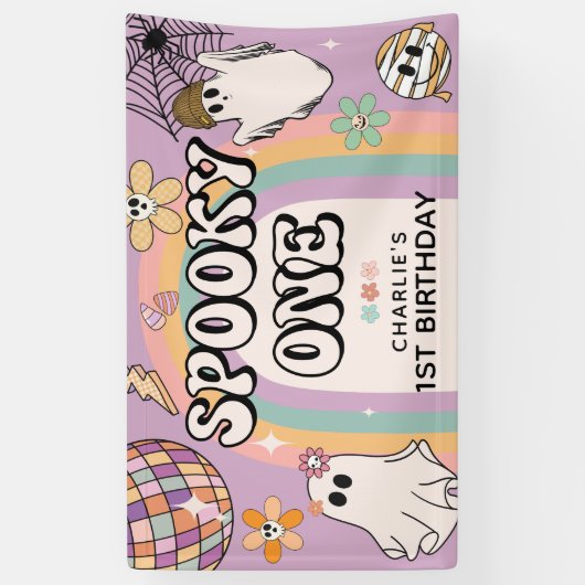 Spooky One Retro 1e Verjaardag Halloween Party Spandoek (Verticaal)