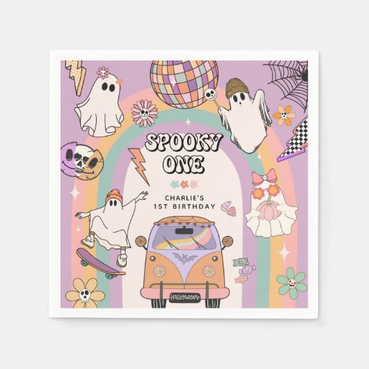 Spooky One Retro Fun 1e verjaardagsfeestje Servet (Voorkant)