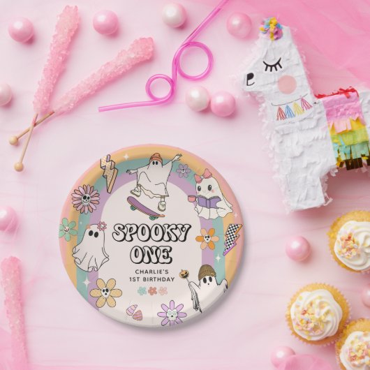 Spooky One Retro Fun Halloween 1e verjaardagsfeest Papieren Bordje (Feest)