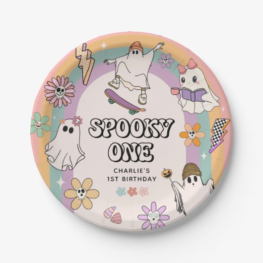 Spooky One Retro Fun Halloween 1e verjaardagsfeest Papieren Bordje (Voorkant)