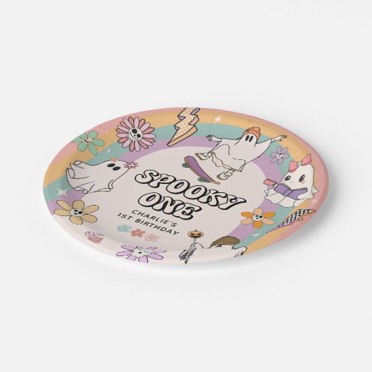 Spooky One Retro Fun Halloween 1e verjaardagsfeest Papieren Bordje (Gekanteld)